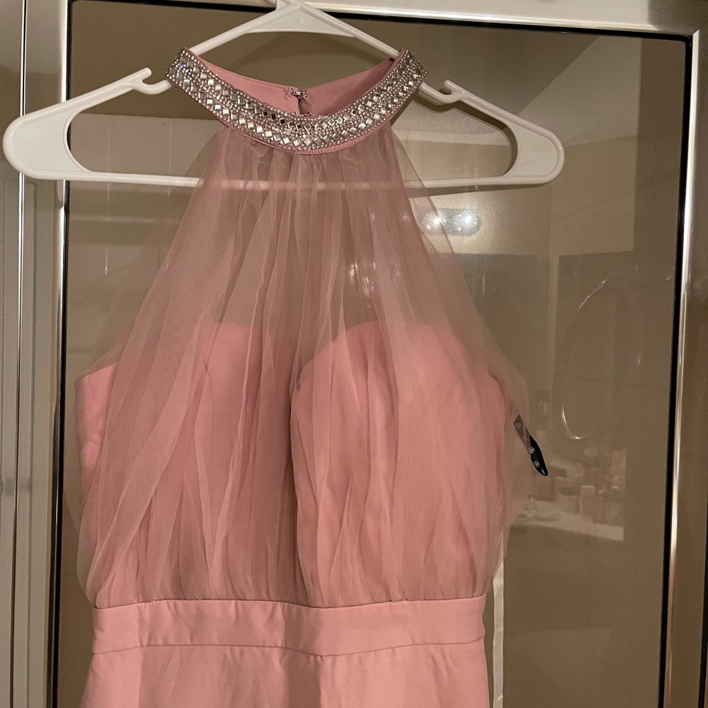 Blush Diamanté organza halter maxi dress in size 0.